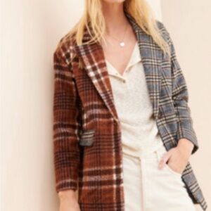 Greylin Renata Glen Plaid Blazer Brown and Blue Women's Jacket- Anthropologie